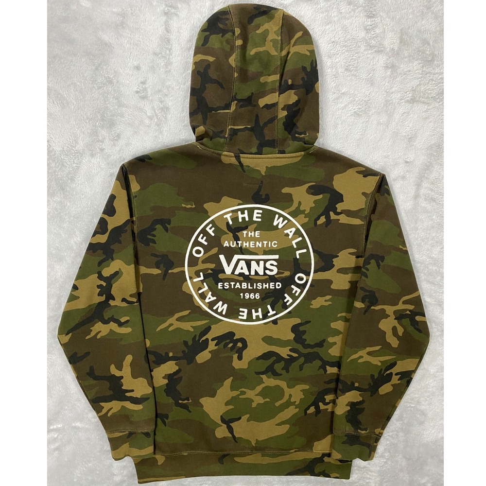 Vans Off The Wall Authentic Hoodie Men's M Green Camo Sweatshirt Skater Surf Pro